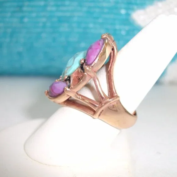 STUDIO BARSE BRONZE TURQUOISE & PURPLE STONE RING NEW SIZE 8 - Picture 2 of 2